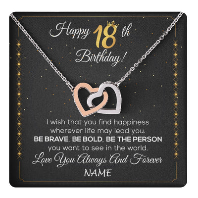 Interlocking Hearts Necklace Stainless Steel & Rose Gold Finish | 1 | Personalized Happy 18Th Birthday Necklace For Her Women Daughter Niece Sister Goddaughter Granddaughter 18 Year Old Birthday Customized Gift Box Message Card | teecentury.myshopify
