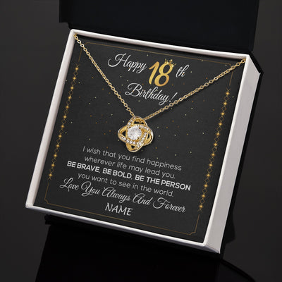 Love Knot Necklace 18K Yellow Gold Finish | 2 | Personalized Happy 18Th Birthday Necklace For Her Women Daughter Niece Sister Goddaughter Granddaughter 18 Year Old Birthday Customized Gift Box Message Card | teecentury.myshopify