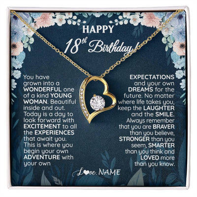 Forever Love Necklace 18K Yellow Gold Finish | 1 | Personalized Happy 18th Birthday Gifts Necklace Sweet Fifteen 18th Year Old Girl Birthday Gift Ideas For Her Daughter Niece Jewelry Gift Box Message Card | teecentury