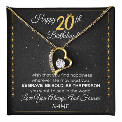Forever Love Necklace 18K Yellow Gold Finish | 1 | Personalized Happy 20Th Birthday Necklace For Her Girls Daughter Niece Sister Goddaughter Granddaughter 20 Year Old Birthday Customized Gift Box Message Card | teecentury