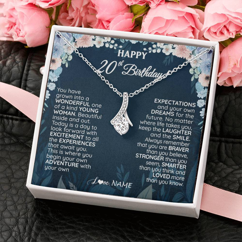 Alluring Beauty Necklace 14K White Gold Finish | 2 | Personalized Happy 20th Birthday Gifts Necklace Sweet Fifteen 20th Year Old Girl Birthday Gift Ideas For Her Daughter Niece Jewelry Gift Box Message Card | teecentury