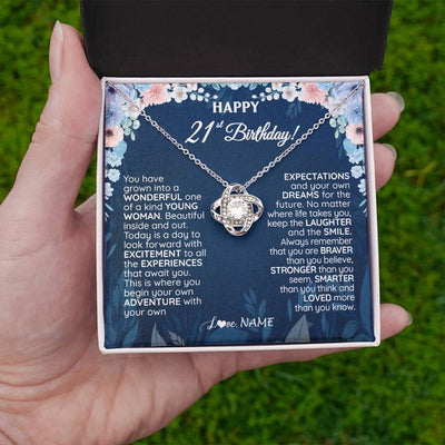 Love Knot Necklace 14K White Gold Finish | 2 | Personalized Happy 21st Birthday Gifts Necklace Sweet Fifteen 21st Year Old Girl Birthday Gift Ideas For Her Daughter Niece Jewelry Gift Box Message Card | teecentury