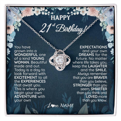 Love Knot Necklace 14K White Gold Finish | 1 | Personalized Happy 21st Birthday Gifts Necklace Sweet Fifteen 21st Year Old Girl Birthday Gift Ideas For Her Daughter Niece Jewelry Gift Box Message Card | teecentury