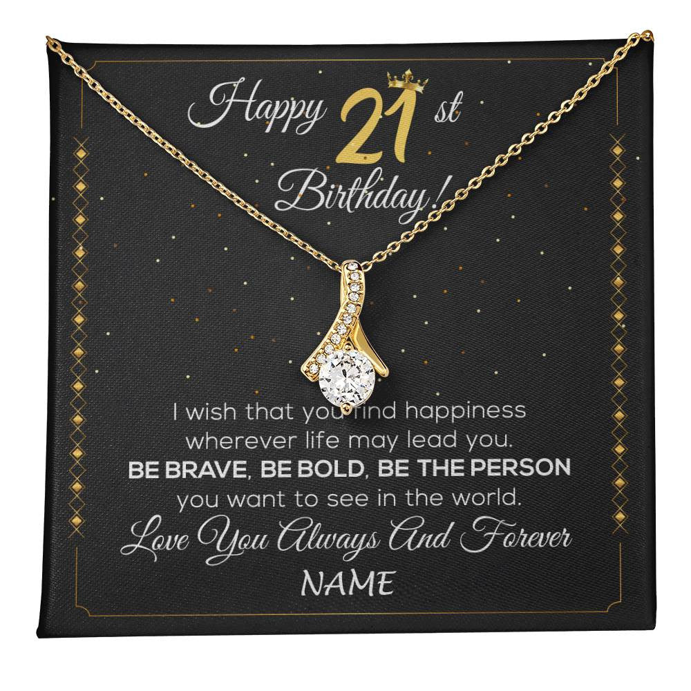 Alluring Beauty Necklace 18K Yellow Gold Finish | 1 | Personalized Happy 21st Birthday Necklace For Her Girls Daughter Niece Sister Goddaughter Granddaughter 21 Year Old Birthday Customized Gift Box Message Card | teecentury
