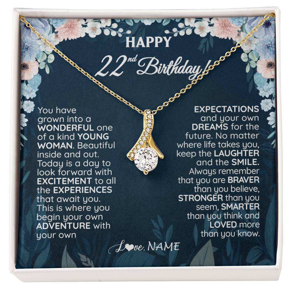 Alluring Beauty Necklace 18K Yellow Gold Finish | 1 | Personalized Happy 22nd Birthday Gifts Necklace Sweet Fifteen 22nd Year Old Girl Birthday Gift Ideas For Her Daughter Niece Jewelry Gift Box Message Card | teecentury