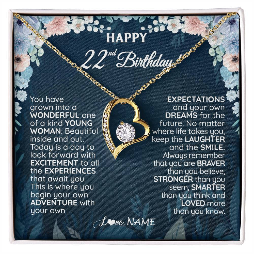 Forever Love Necklace 18K Yellow Gold Finish | 1 | Personalized Happy 22nd Birthday Gifts Necklace Sweet Fifteen 22nd Year Old Girl Birthday Gift Ideas For Her Daughter Niece Jewelry Gift Box Message Card | teecentury