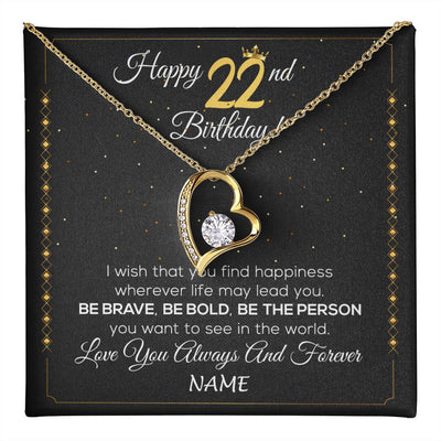 Forever Love Necklace 18K Yellow Gold Finish | 1 | Personalized Happy 22nd Birthday Necklace For Her Girls Daughter Niece Sister Goddaughter Granddaughter 22 Year Old Birthday Customized Gift Box Message Card | teecentury