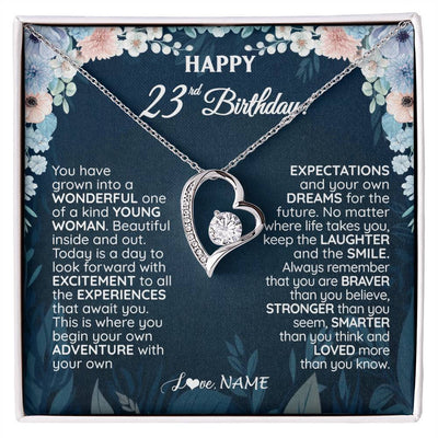 Forever Love Necklace 14K White Gold Finish | 1 | Personalized Happy 23rd Birthday Gifts Necklace Sweet Fifteen 23rd Year Old Girl Birthday Gift Ideas For Her Daughter Niece Jewelry Gift Box Message Card | teecentury