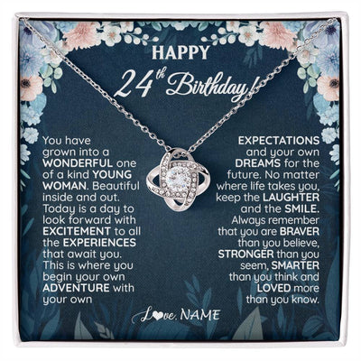 Love Knot Necklace 14K White Gold Finish | 1 | Personalized Happy 24th Birthday Gifts Necklace Sweet Fifteen 24th Year Old Girl Birthday Gift Ideas For Her Daughter Niece Jewelry Gift Box Message Card | teecentury