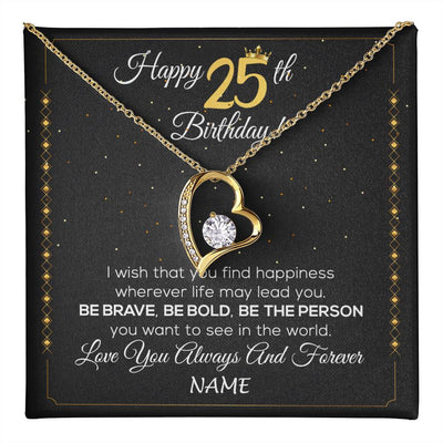 Forever Love Necklace 18K Yellow Gold Finish | 1 | Personalized Happy 25Th Birthday Necklace For Her Girls Daughter Niece Sister Goddaughter Granddaughter 25 Year Old Birthday Customized Gift Box Message Card | teecentury