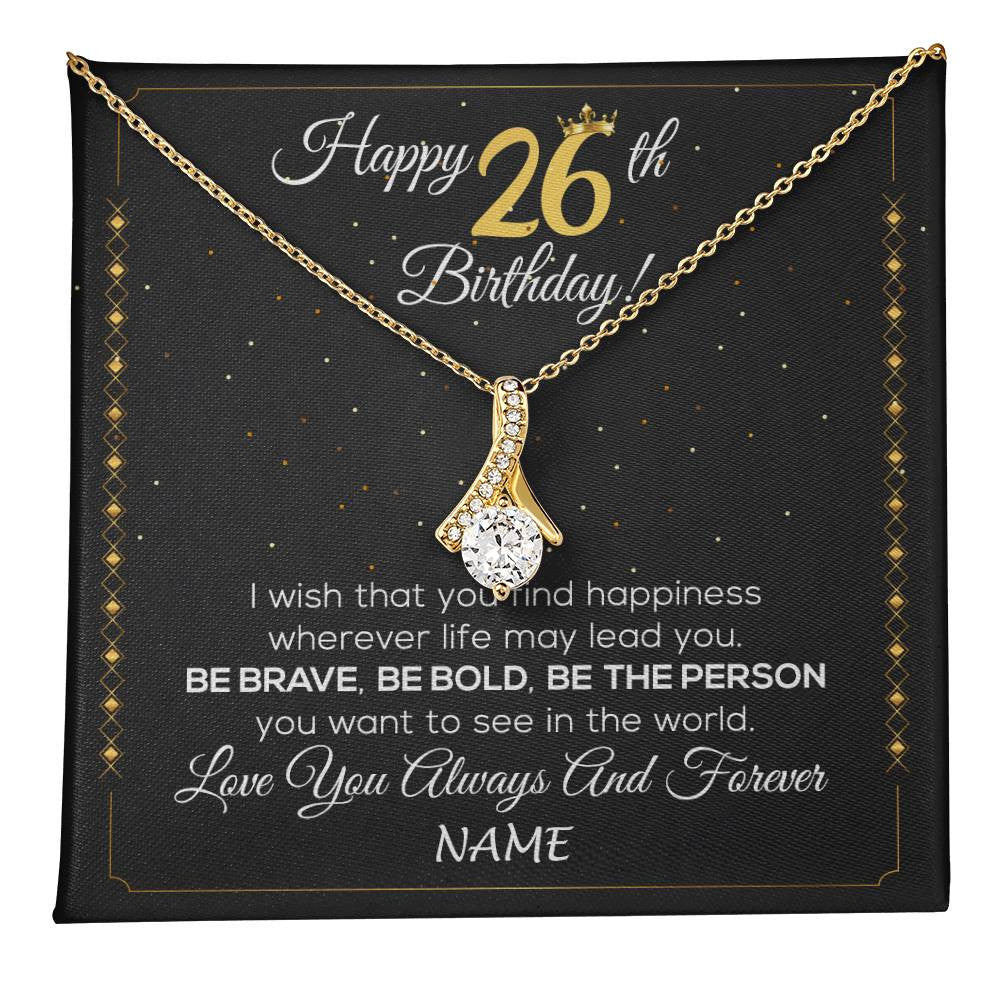 Alluring Beauty Necklace 18K Yellow Gold Finish | 1 | Personalized Happy 26Th Birthday Necklace For Her Girls Daughter Niece Sister Goddaughter Granddaughter 26 Year Old Birthday Customized Gift Box Message Card | teecentury