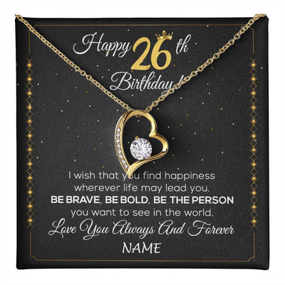 Forever Love Necklace 18K Yellow Gold Finish | 1 | Personalized Happy 26Th Birthday Necklace For Her Girls Daughter Niece Sister Goddaughter Granddaughter 26 Year Old Birthday Customized Gift Box Message Card | teecentury