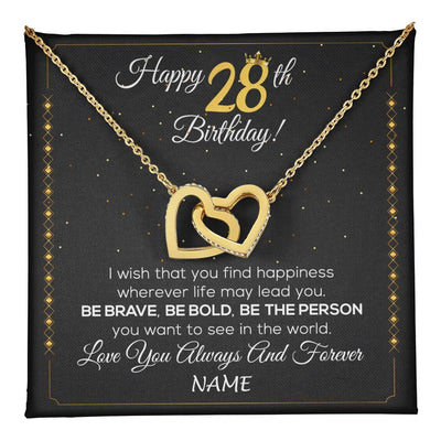 Interlocking Hearts Necklace 18K Yellow Gold Finish | 1 | Personalized Happy 28Th Birthday Necklace For Her Girls Daughter Niece Sister Goddaughter Granddaughter 28 Year Old Birthday Customized Gift Box Message Card | teecentury