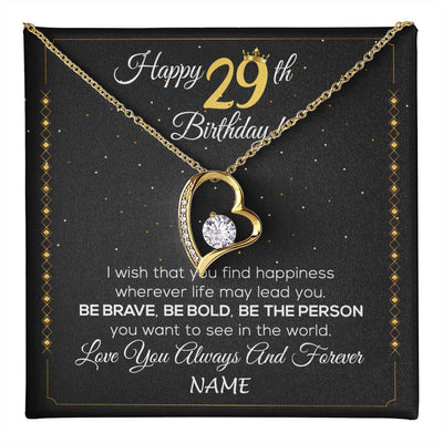 Forever Love Necklace 18K Yellow Gold Finish | 1 | Personalized Happy 29Th Birthday Necklace For Her Girls Daughter Niece Sister Goddaughter Granddaughter 29 Year Old Birthday Customized Gift Box Message Card | teecentury