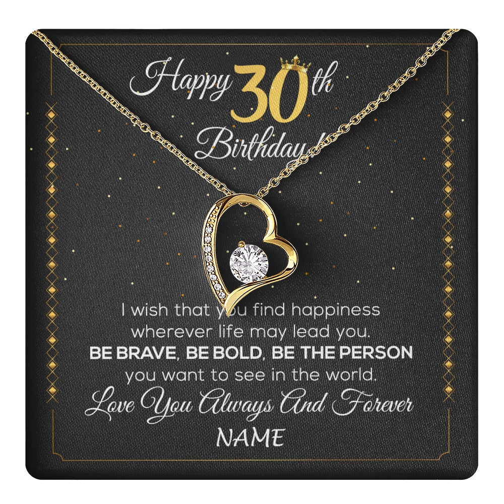 Forever Love Necklace 18K Yellow Gold Finish | 1 | Personalized Happy 30Th Birthday Necklace For Her Women Daughter Niece Sister Goddaughter Granddaughter 30 Year Old Birthday Customized Gift Box Message Card | teecentury.myshopify