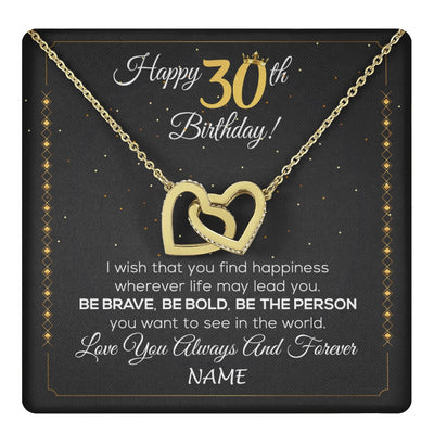 Interlocking Hearts Necklace 18K Yellow Gold Finish | 1 | Personalized Happy 30Th Birthday Necklace For Her Women Daughter Niece Sister Goddaughter Granddaughter 30 Year Old Birthday Customized Gift Box Message Card | teecentury.myshopify