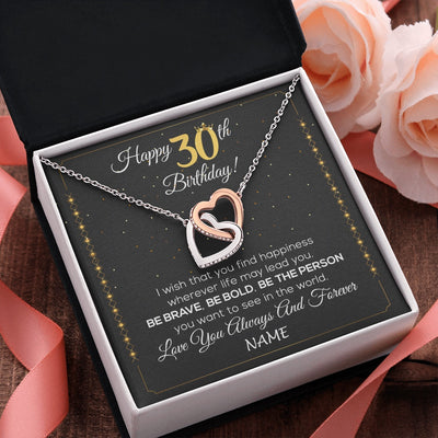 Interlocking Hearts Necklace Stainless Steel & Rose Gold Finish | 2 | Personalized Happy 30Th Birthday Necklace For Her Women Daughter Niece Sister Goddaughter Granddaughter 30 Year Old Birthday Customized Gift Box Message Card | teecentury.myshopify