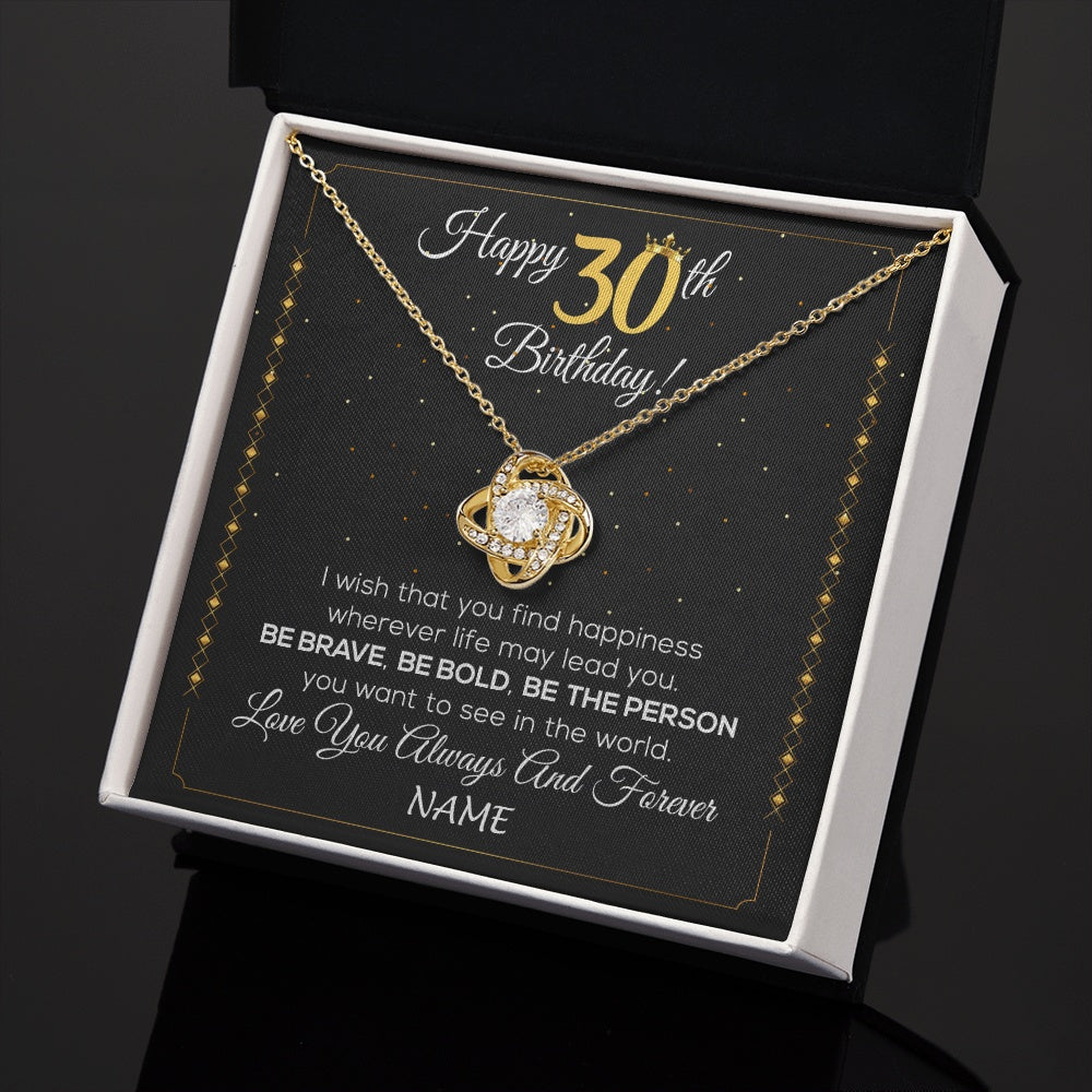 Love Knot Necklace 18K Yellow Gold Finish | 2 | Personalized Happy 30Th Birthday Necklace For Her Women Daughter Niece Sister Goddaughter Granddaughter 30 Year Old Birthday Customized Gift Box Message Card | teecentury.myshopify