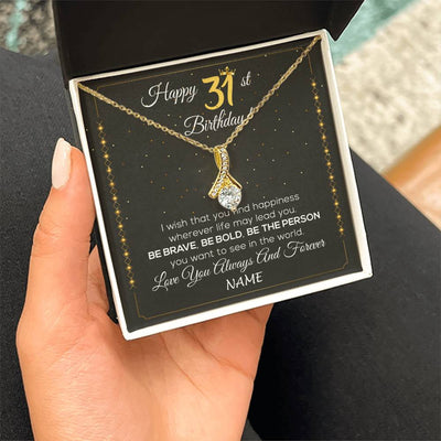 Alluring Beauty Necklace 18K Yellow Gold Finish | 2 | Personalized Happy 31st Birthday Necklace For Her Girls Daughter Niece Sister Goddaughter Granddaughter 31 Year Old Birthday Customized Gift Box Message Card | teecentury