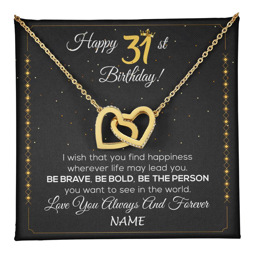 Interlocking Hearts Necklace 18K Yellow Gold Finish | 1 | Personalized Happy 31st Birthday Necklace For Her Girls Daughter Niece Sister Goddaughter Granddaughter 31 Year Old Birthday Customized Gift Box Message Card | teecentury