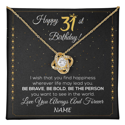 Love Knot Necklace 18K Yellow Gold Finish | 1 | Personalized Happy 31st Birthday Necklace For Her Girls Daughter Niece Sister Goddaughter Granddaughter 31 Year Old Birthday Customized Gift Box Message Card | teecentury