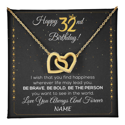 Interlocking Hearts Necklace 18K Yellow Gold Finish | 1 | Personalized Happy 32nd Birthday Necklace For Her Girls Daughter Niece Sister Goddaughter Granddaughter 32 Year Old Birthday Customized Gift Box Message Card | teecentury