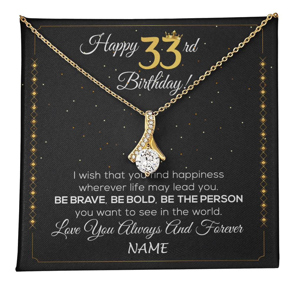 Alluring Beauty Necklace 18K Yellow Gold Finish | 1 | Personalized Happy 33rd Birthday Necklace For Her Girls Daughter Niece Sister Goddaughter Granddaughter 33 Year Old Birthday Customized Gift Box Message Card | teecentury