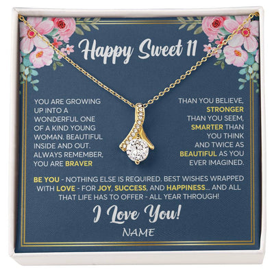 Alluring Beauty Necklace 18K Yellow Gold Finish | Personalized Happy Sweet 11 For Girls Necklace Sweet Eleven 11th Birthday Gifts For 11 Eleven Old For Girl Niece Daughter Customized Gift Box Message Card | teecentury