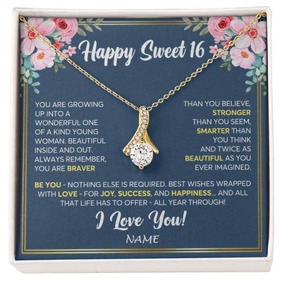 Alluring Beauty Necklace 18K Yellow Gold Finish | Personalized Happy Sweet 16 For Girls Necklace Sweet Sixteen 16th Birthday Gifts For 16 Sixteen Old For Girl Niece Daughter Customized Gift Box Message Card | teecentury