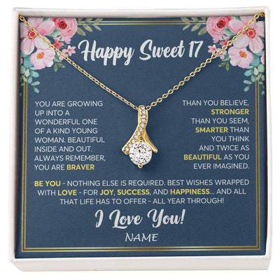 Alluring Beauty Necklace 18K Yellow Gold Finish | Personalized Happy Sweet 17 For Girls Necklace Sweet Seventeen 17th Birthday Gifts For 17 Seventeen Old For Girl Niece Daughter Customized Gift Box Message Card | teecentury