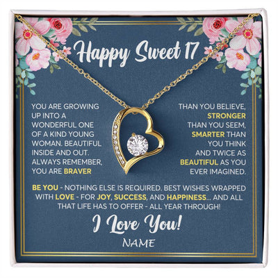 Forever Love Necklace 18K Yellow Gold Finish | Personalized Happy Sweet 17 For Girls Necklace Sweet Seventeen 17th Birthday Gifts For 17 Seventeen Old For Girl Niece Daughter Customized Gift Box Message Card | teecentury