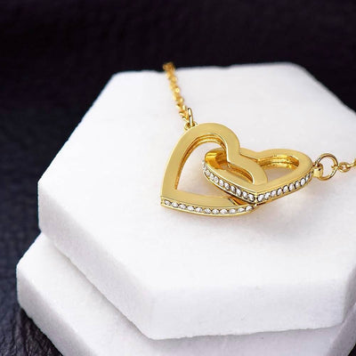 Interlocking Hearts Necklace 18K Yellow Gold Finish | Personalized Happy Sweet 17 For Girls Necklace Sweet Seventeen 17th Birthday Gifts For 17 Seventeen Old For Girl Niece Daughter Customized Gift Box Message Card | teecentury