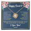 Love Knot Necklace 18K Yellow Gold Finish | Personalized Happy Sweet 17 For Girls Necklace Sweet Seventeen 17th Birthday Gifts For 17 Seventeen Old For Girl Niece Daughter Customized Gift Box Message Card | teecentury