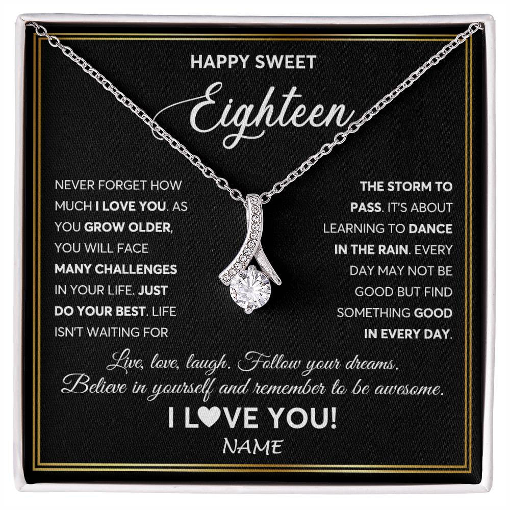 Alluring Beauty Necklace 14K White Gold Finish | Personalized Happy Sweet Eighteen Necklace Sweet 18 Gifts For Girls Birthday Jewelry 18 Eighteen Old Niece Daughter From Mom Dad Customized Gift Box Message Card | teecentury