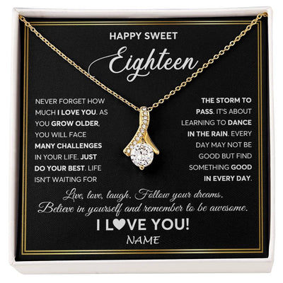 Alluring Beauty Necklace 18K Yellow Gold Finish | Personalized Happy Sweet Eighteen Necklace Sweet 18 Gifts For Girls Birthday Jewelry 18 Eighteen Old Niece Daughter From Mom Dad Customized Gift Box Message Card | teecentury