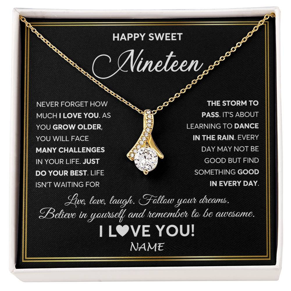 Alluring Beauty Necklace 18K Yellow Gold Finish | Personalized Happy Sweet Nineteen Necklace Sweet 19 Gifts For Girls Birthday Jewelry 19 Nineteen Old Niece Daughter From Mom Dad Customized Gift Box Message Card | teecentury