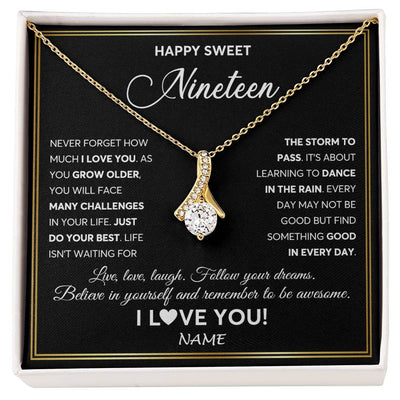 Alluring Beauty Necklace 18K Yellow Gold Finish | Personalized Happy Sweet Nineteen Necklace Sweet 19 Gifts For Girls Birthday Jewelry 19 Nineteen Old Niece Daughter From Mom Dad Customized Gift Box Message Card | teecentury