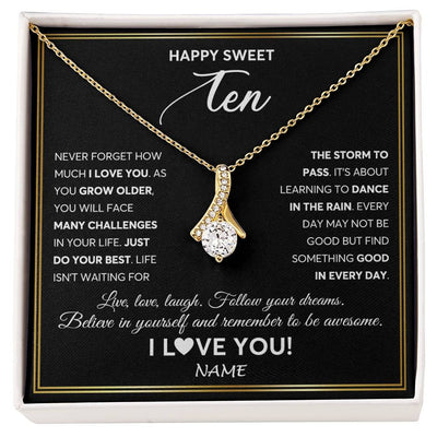 Alluring Beauty Necklace 18K Yellow Gold Finish | Personalized Happy Sweet Ten Necklace Sweet 10 Gifts For Girls Birthday Jewelry 10 Ten Old Niece Daughter From Mom Dad Customized Gift Box Message Card | teecentury