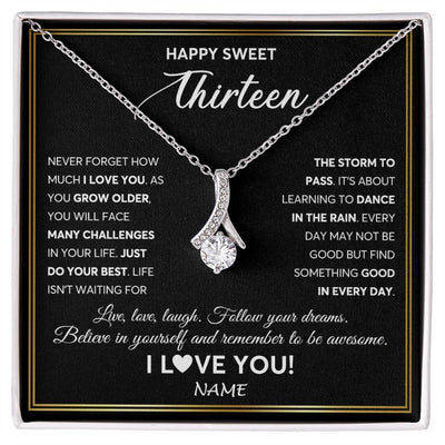 Alluring Beauty Necklace 14K White Gold Finish | Personalized Happy Sweet Thirteen Necklace Sweet 13 Gifts For Girls Birthday Jewelry 13 Thirteen Old Niece Daughter From Mom Dad Customized Gift Box Message Card | teecentury
