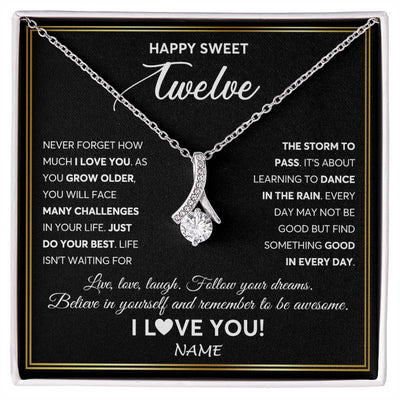 Alluring Beauty Necklace 14K White Gold Finish | Personalized Happy Sweet Twelve Necklace Sweet 12 Gifts For Girls Birthday Jewelry 12 Twelve Old Niece Daughter From Mom Dad Customized Gift Box Message Card | teecentury
