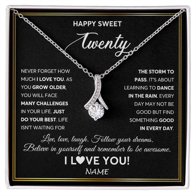 Alluring Beauty Necklace 14K White Gold Finish | Personalized Happy Sweet Twenty Necklace Sweet 20 Gifts For Girls Birthday Jewelry 20 Twenty Old Niece Daughter From Mom Dad Customized Gift Box Message Card | teecentury