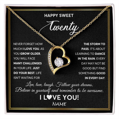 Forever Love Necklace 18K Yellow Gold Finish | Personalized Happy Sweet Twenty Necklace Sweet 20 Gifts For Girls Birthday Jewelry 20 Twenty Old Niece Daughter From Mom Dad Customized Gift Box Message Card | teecentury