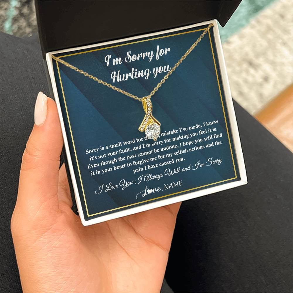 Alluring Beauty Necklace 18K Yellow Gold Finish | 2 | Personalized I'M Sorry Apology Necklace For Wife Girlfriend Forgive Me Sorry Gift Friend Partner Apology Pendant Jewelry Customized Gift Box Message Card | teecentury