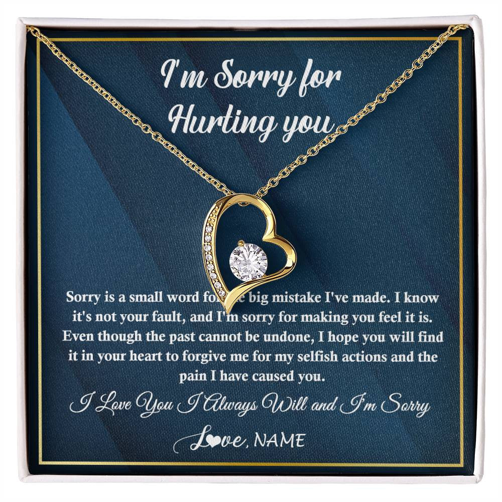 Forever Love Necklace 18K Yellow Gold Finish | 1 | Personalized I'M Sorry Apology Necklace For Wife Girlfriend Forgive Me Sorry Gift Friend Partner Apology Pendant Jewelry Customized Gift Box Message Card | teecentury
