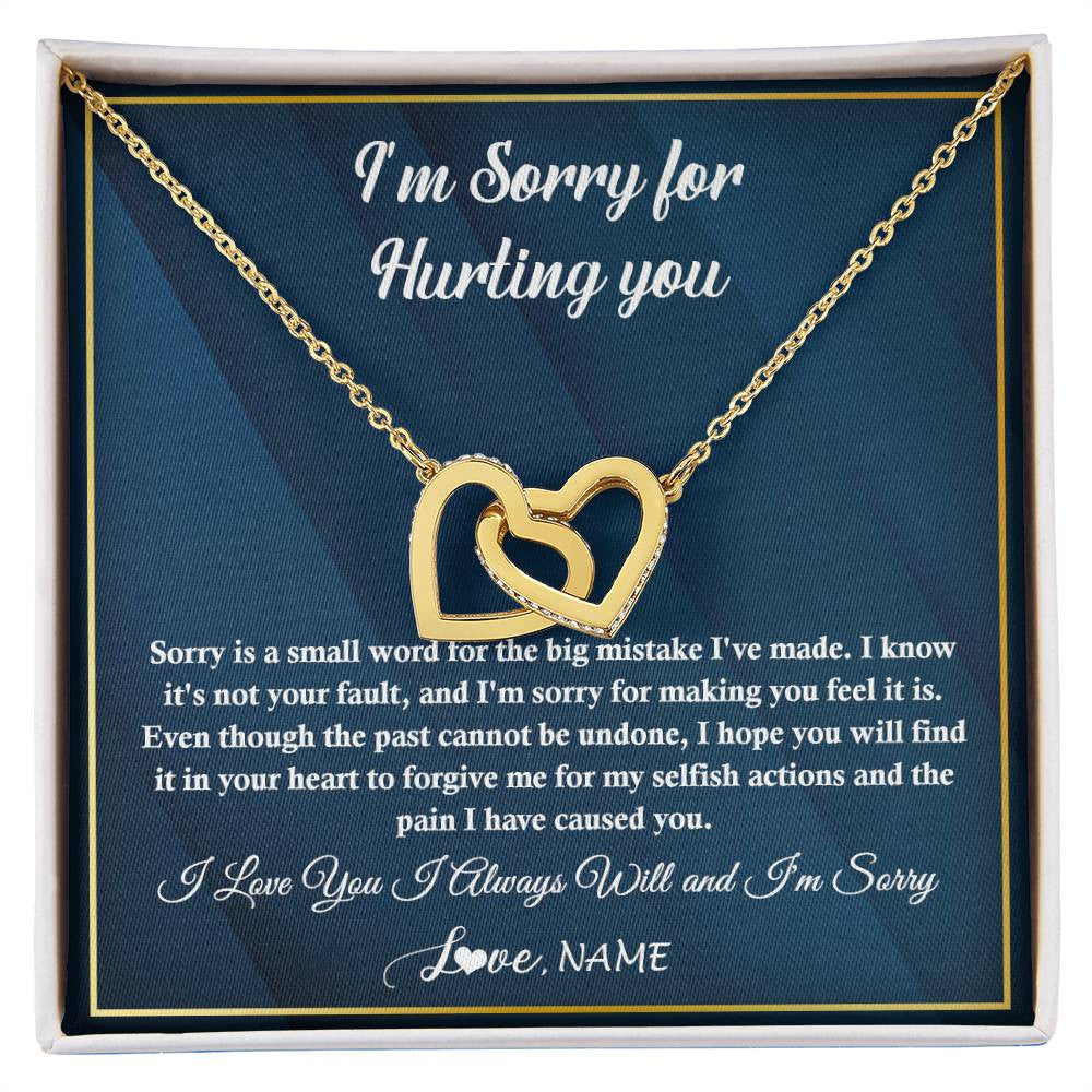 Interlocking Hearts Necklace 18K Yellow Gold Finish | 1 | Personalized I'M Sorry Apology Necklace For Wife Girlfriend Forgive Me Sorry Gift Friend Partner Apology Pendant Jewelry Customized Gift Box Message Card | teecentury