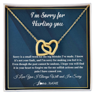 Interlocking Hearts Necklace 18K Yellow Gold Finish | 1 | Personalized I'M Sorry Apology Necklace For Wife Girlfriend Forgive Me Sorry Gift Friend Partner Apology Pendant Jewelry Customized Gift Box Message Card | teecentury