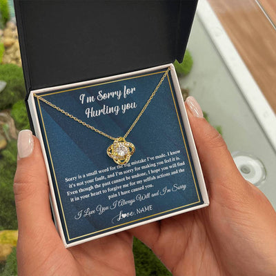 Love Knot Necklace 18K Yellow Gold Finish | 2 | Personalized I'M Sorry Apology Necklace For Wife Girlfriend Forgive Me Sorry Gift Friend Partner Apology Pendant Jewelry Customized Gift Box Message Card | teecentury