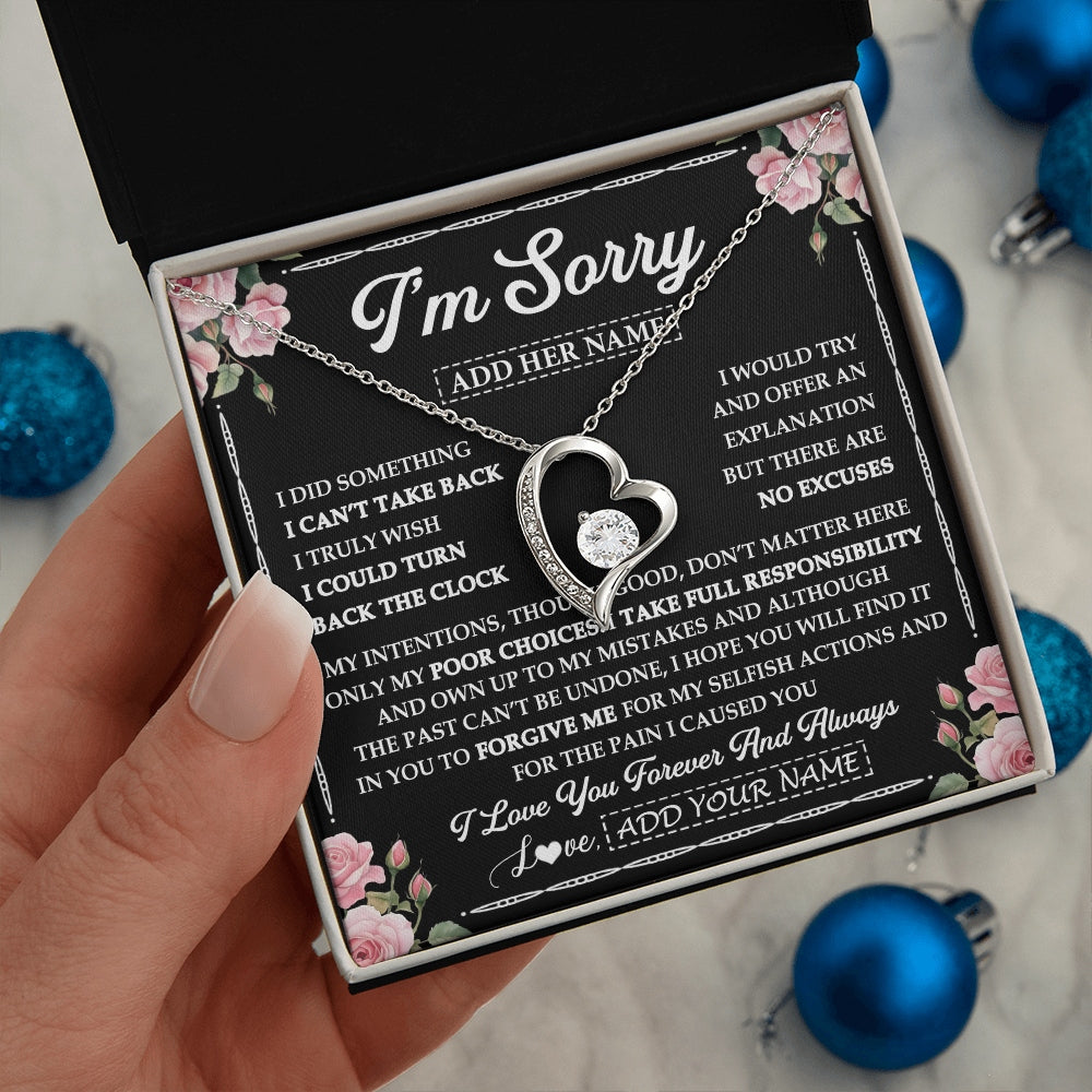 Forever Love Necklace 14K White Gold Finish | 2 | Personalized I'm Sorry Necklace Gifts For Her Wife Girlfriend Soulmate Pendant Forgive Me Customized Apology Gift For Her Custom Gift Box Message Card | https://teecentury.