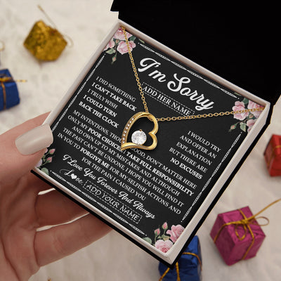 Forever Love Necklace 18K Yellow Gold Finish | 2 | Personalized I'm Sorry Necklace Gifts For Her Wife Girlfriend Soulmate Pendant Forgive Me Customized Apology Gift For Her Custom Gift Box Message Card | https://teecentury.