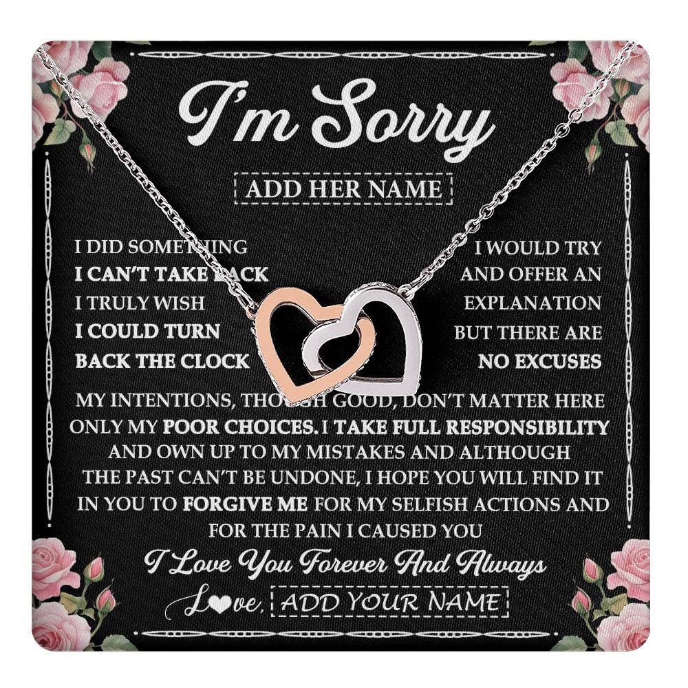 Interlocking Hearts Necklace Stainless Steel & Rose Gold Finish | 1 | Personalized I'm Sorry Necklace Gifts For Her Wife Girlfriend Soulmate Pendant Forgive Me Customized Apology Gift For Her Custom Gift Box Message Card | https://teecentury.